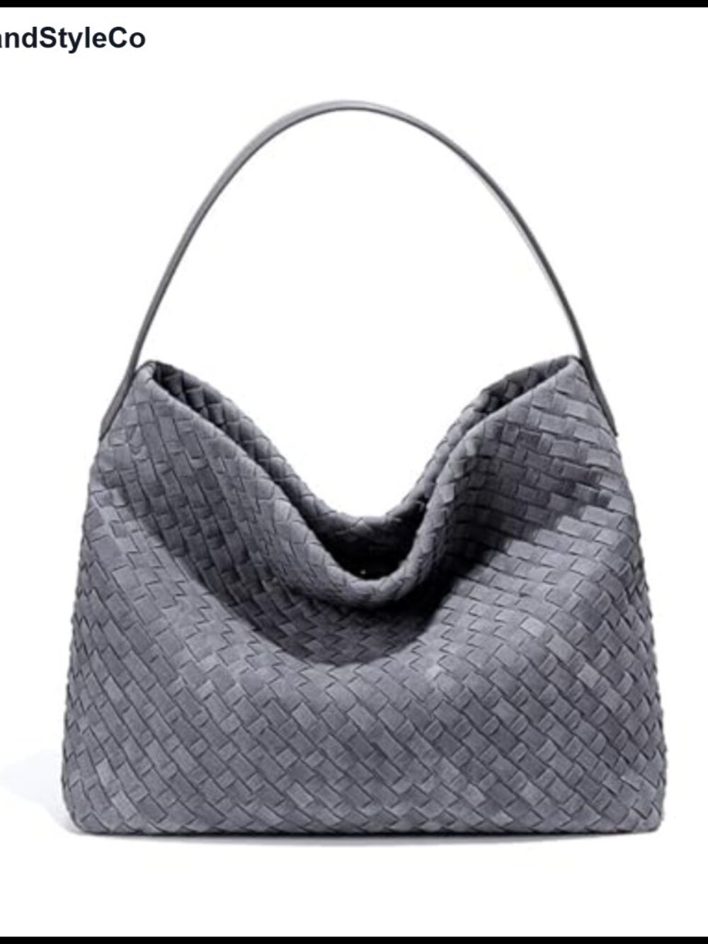 Women's Braided Faux Suede Crescent Hobo Shoulder Bag with Adjustable Strap